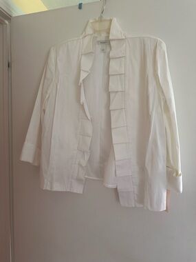Dress Barn White Ruffle-Trim Open Front Jacket